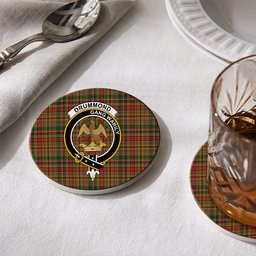 ScotsTee Shop Scottish Drummond of Strathallan Crest Tartan Drinks Coasters – Wood, Rubber, Ceramic