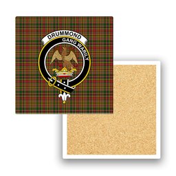 ScotsTee Shop Scottish Drummond of Strathallan Crest Tartan Drinks Coasters – Wood, Rubber, Ceramic