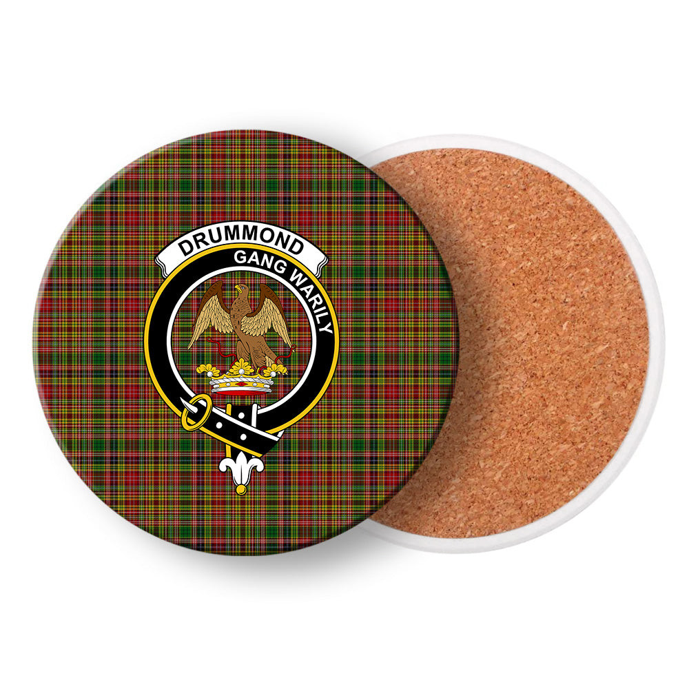 ScotsTee Shop Scottish Drummond of Strathallan Crest Tartan Drinks Coasters – Wood, Rubber, Ceramic