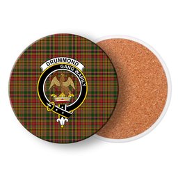 ScotsTee Shop Scottish Drummond of Strathallan Crest Tartan Drinks Coasters – Wood, Rubber, Ceramic