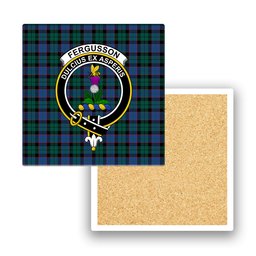 ScotsTee Shop Scottish Fergusson of Balquhidder Modern Crest Tartan Drinks Coasters – Wood, Rubber, Ceramic