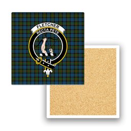 ScotsTee Shop Scottish Fletcher of Dunans Crest Tartan Drinks Coasters – Wood, Rubber, Ceramic