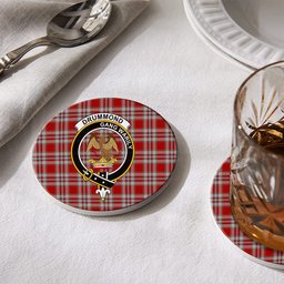 ScotsTee Shop Scottish Drummond of Perth Dress 3 Crest Tartan Drinks Coasters – Wood, Rubber, Ceramic