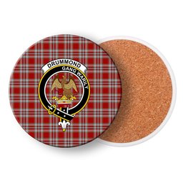 ScotsTee Shop Scottish Drummond of Perth Dress 3 Crest Tartan Drinks Coasters – Wood, Rubber, Ceramic