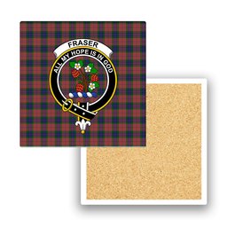 ScotsTee Shop Scottish Fraser of Boblainy Hugh Crest Tartan Drinks Coasters – Wood, Rubber, Ceramic