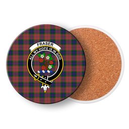 ScotsTee Shop Scottish Fraser of Boblainy Hugh Crest Tartan Drinks Coasters – Wood, Rubber, Ceramic
