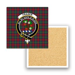 ScotsTee Shop Scottish Fraser of Altyre Modern Crest Tartan Drinks Coasters – Wood, Rubber, Ceramic