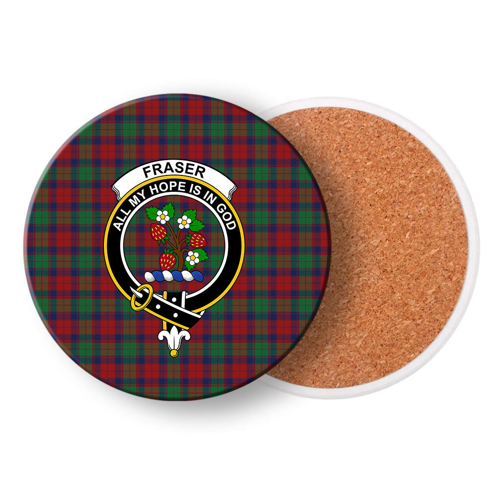 ScotsTee Shop Scottish Fraser of Altyre Modern Crest Tartan Drinks Coasters – Wood, Rubber, Ceramic