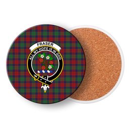 ScotsTee Shop Scottish Fraser of Altyre Modern Crest Tartan Drinks Coasters – Wood, Rubber, Ceramic