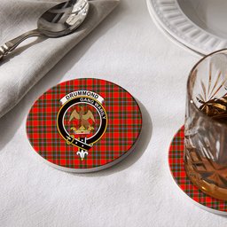 ScotsTee Shop Scottish Drummond of Perth Crest Tartan Drinks Coasters – Wood, Rubber, Ceramic