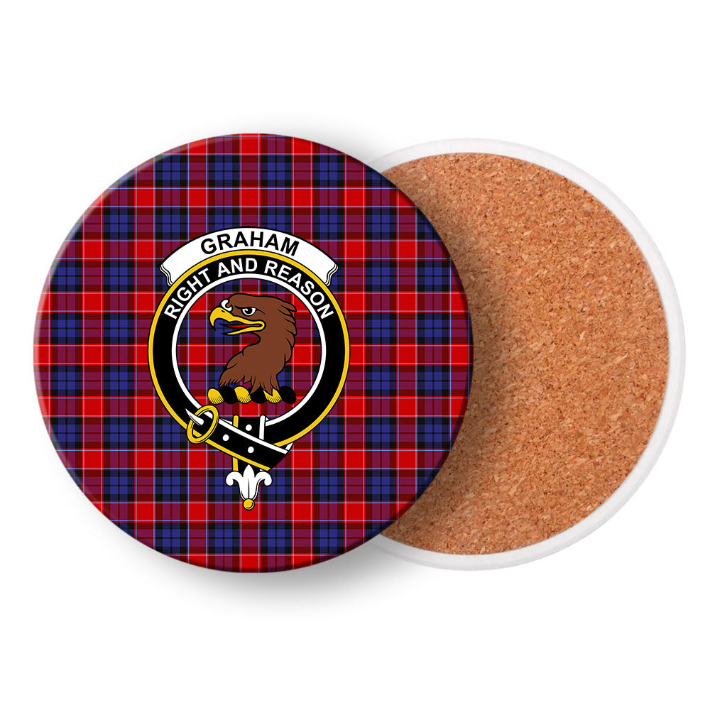 ScotsTee Shop Scottish Graham of Menteith Red Crest Tartan Drinks Coasters – Wood, Rubber, Ceramic