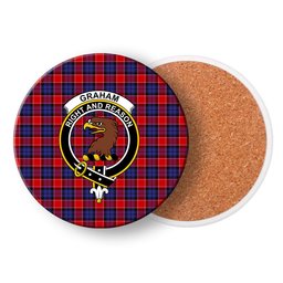 ScotsTee Shop Scottish Graham of Menteith Red Crest Tartan Drinks Coasters – Wood, Rubber, Ceramic
