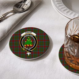 ScotsTee Shop Scottish Grant of Monymusk Crest Tartan Drinks Coasters – Wood, Rubber, Ceramic