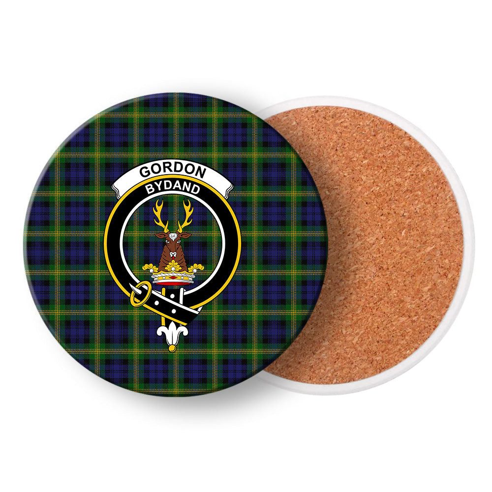 ScotsTee Shop Scottish Gordon of Esselmont Crest Tartan Drinks Coasters – Wood, Rubber, Ceramic
