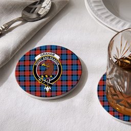 ScotsTee Shop Scottish Graham of Menteith Red Ancient Crest Tartan Drinks Coasters – Wood, Rubber, Ceramic
