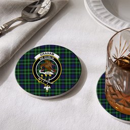 ScotsTee Shop Scottish Graham of Montrose 2 Crest Tartan Drinks Coasters – Wood, Rubber, Ceramic