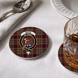 ScotsTee Shop Scottish Innes of Cowie Ancient Crest Tartan Drinks Coasters – Wood, Rubber, Ceramic