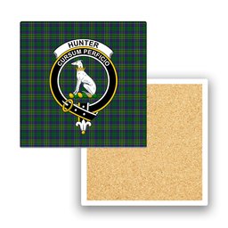 ScotsTee Shop Scottish Hunter of Hunterston Crest Tartan Drinks Coasters – Wood, Rubber, Ceramic