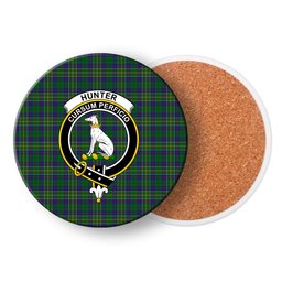 ScotsTee Shop Scottish Hunter of Hunterston Crest Tartan Drinks Coasters – Wood, Rubber, Ceramic