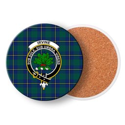 ScotsTee Shop Scottish Irvine of Bonshaw Modern Crest Tartan Drinks Coasters – Wood, Rubber, Ceramic