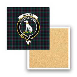 ScotsTee Shop Scottish Hunter of Peebleshire Modern Crest Tartan Drinks Coasters – Wood, Rubber, Ceramic