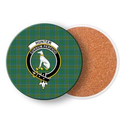 ScotsTee Shop Scottish Hunter of Hunterston Ancient Crest Tartan Drinks Coasters – Wood, Rubber, Ceramic