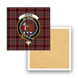 ScotsTee Shop Scottish Innes of Cowie Modern Crest Tartan Drinks Coasters – Wood, Rubber, Ceramic