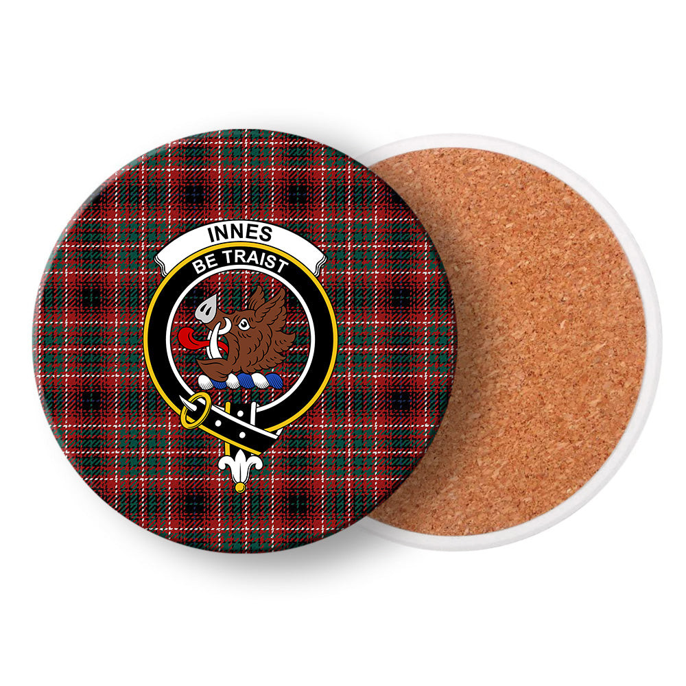 ScotsTee Shop Scottish Innes of Cowie Modern Crest Tartan Drinks Coasters – Wood, Rubber, Ceramic
