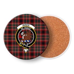 ScotsTee Shop Scottish Innes of Cowie Modern Crest Tartan Drinks Coasters – Wood, Rubber, Ceramic