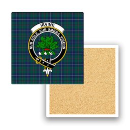 ScotsTee Shop Scottish Irvine of Bonshaw Tower Modern Crest Tartan Drinks Coasters – Wood, Rubber, Ceramic