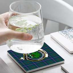 ScotsTee Shop Scottish Irvine of Bonshaw Tower Modern Crest Tartan Drinks Coasters – Wood, Rubber, Ceramic