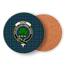 ScotsTee Shop Scottish Irvine of Bonshaw Tower Modern Crest Tartan Drinks Coasters – Wood, Rubber, Ceramic