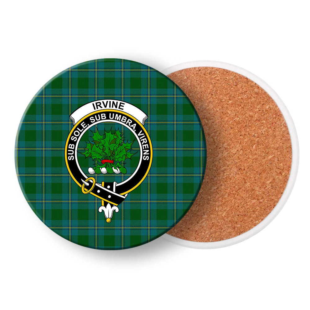 ScotsTee Shop Scottish Irvine of Bonshaw Crest Tartan Drinks Coasters – Wood, Rubber, Ceramic