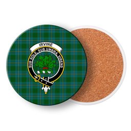 ScotsTee Shop Scottish Irvine of Bonshaw Crest Tartan Drinks Coasters – Wood, Rubber, Ceramic