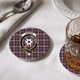ScotsTee Shop Scottish Jardine of Castlemilk Modern Crest Tartan Drinks Coasters – Wood, Rubber, Ceramic