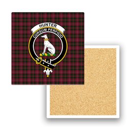 ScotsTee Shop Scottish Hunter of Bute Crest Tartan Drinks Coasters – Wood, Rubber, Ceramic