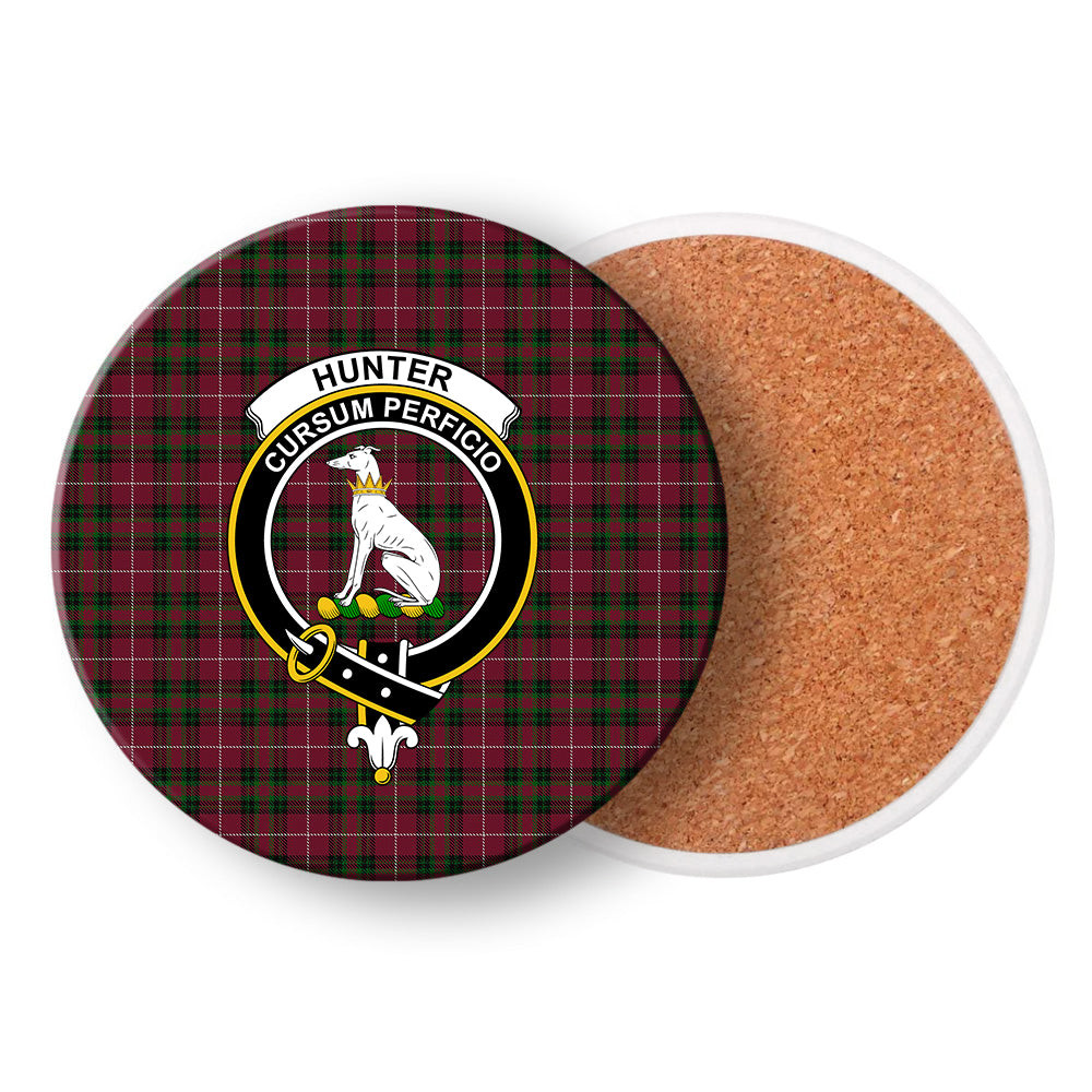 ScotsTee Shop Scottish Hunter of Bute Crest Tartan Drinks Coasters – Wood, Rubber, Ceramic