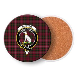 ScotsTee Shop Scottish Hunter of Bute Crest Tartan Drinks Coasters – Wood, Rubber, Ceramic