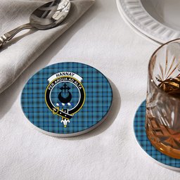 ScotsTee Shop Scottish Hannay Blue Ancient Crest Tartan Drinks Coasters – Wood, Rubber, Ceramic