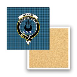 ScotsTee Shop Scottish Hannay Blue Ancient Crest Tartan Drinks Coasters – Wood, Rubber, Ceramic