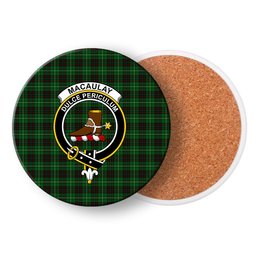 ScotsTee Shop Scottish MacAulay of Lewis Crest Tartan Drinks Coasters – Wood, Rubber, Ceramic