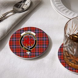 ScotsTee Shop Scottish Kelly of Sleat Red Ancient Crest Tartan Drinks Coasters – Wood, Rubber, Ceramic