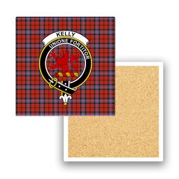 ScotsTee Shop Scottish Kelly of Sleat Red Ancient Crest Tartan Drinks Coasters – Wood, Rubber, Ceramic