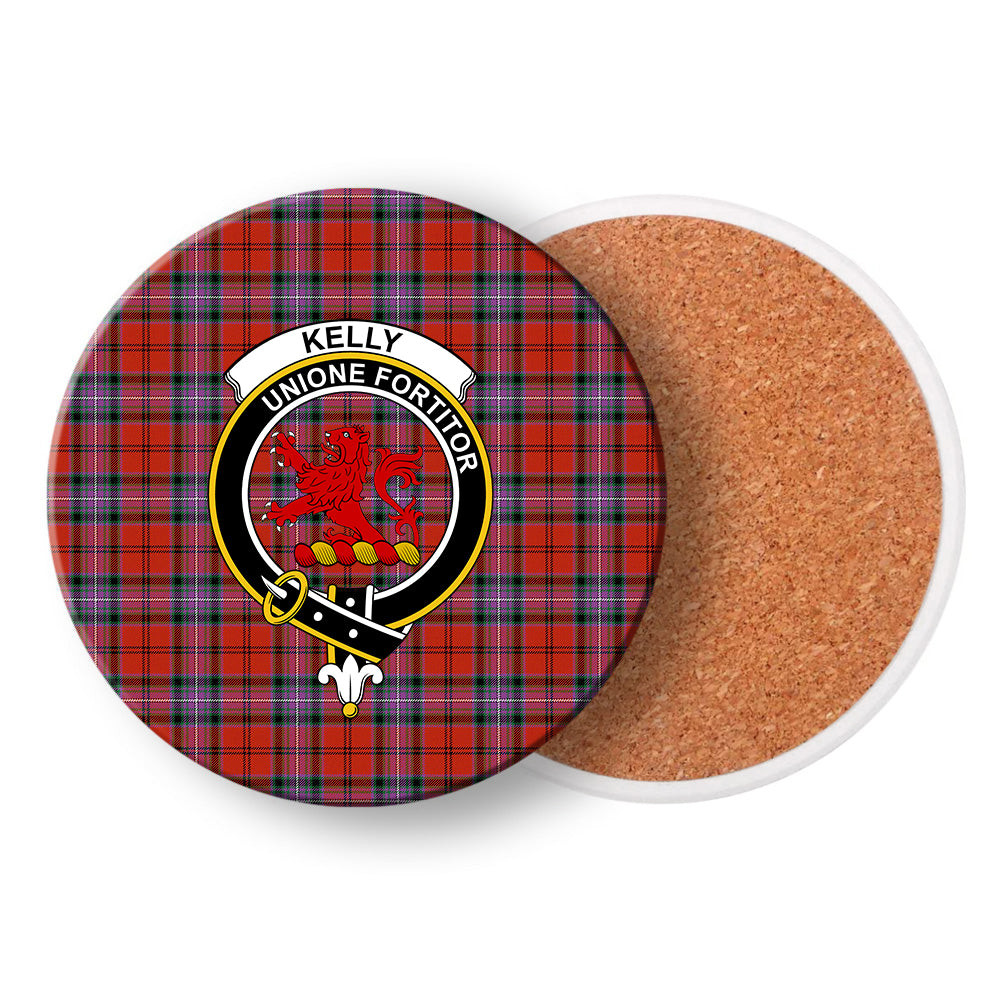 ScotsTee Shop Scottish Kelly of Sleat Red Ancient Crest Tartan Drinks Coasters – Wood, Rubber, Ceramic