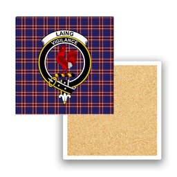ScotsTee Shop Scottish Laing of Archiestown Crest Tartan Drinks Coasters – Wood, Rubber, Ceramic