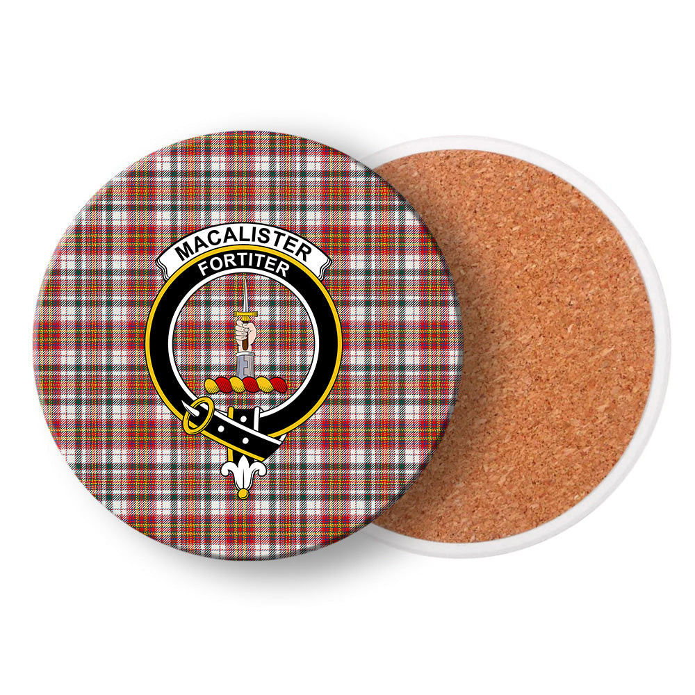 ScotsTee Shop Scottish MacAlister Dress Modern Crest Tartan Drinks Coasters – Wood, Rubber, Ceramic