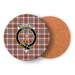 ScotsTee Shop Scottish MacAlister Dress Modern Crest Tartan Drinks Coasters – Wood, Rubber, Ceramic
