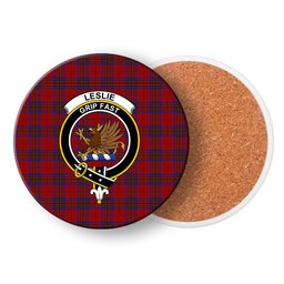 ScotsTee Shop Scottish Leslie Red Crest Tartan Drinks Coasters – Wood, Rubber, Ceramic