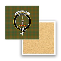 ScotsTee Shop Scottish MacAlister of Glenbarr Hunting Modern Crest Tartan Drinks Coasters – Wood, Rubber, Ceramic