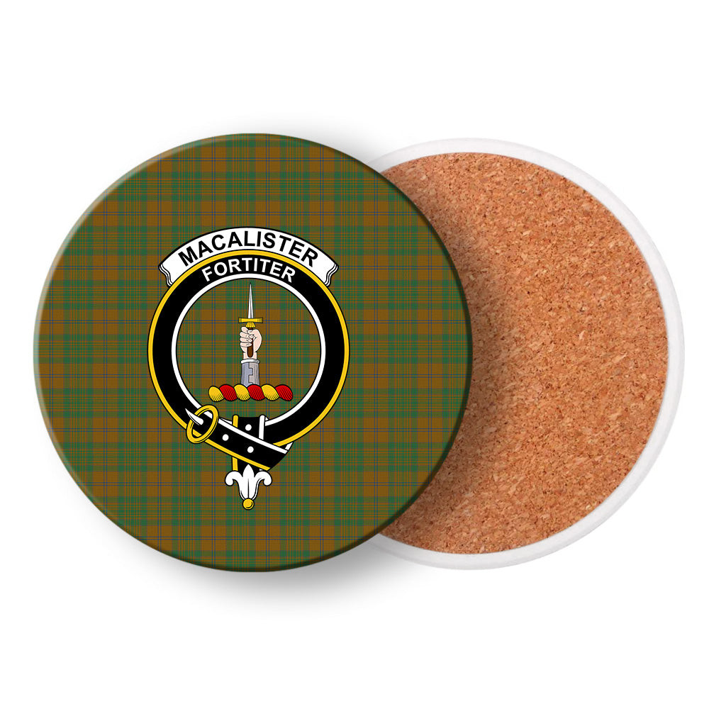ScotsTee Shop Scottish MacAlister of Glenbarr Hunting Modern Crest Tartan Drinks Coasters – Wood, Rubber, Ceramic